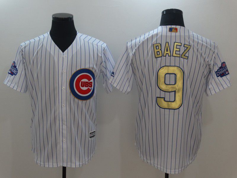 Men Chicago Cubs #9 Baez Gold word of champion Game 2021 MLB Jersey